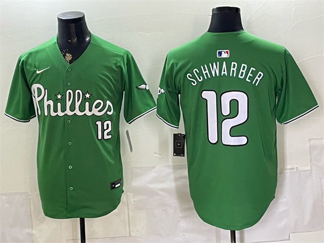 Men's Philadelphia Phillies #12 Kyle Schwarber Green Limited Stitched Jersey